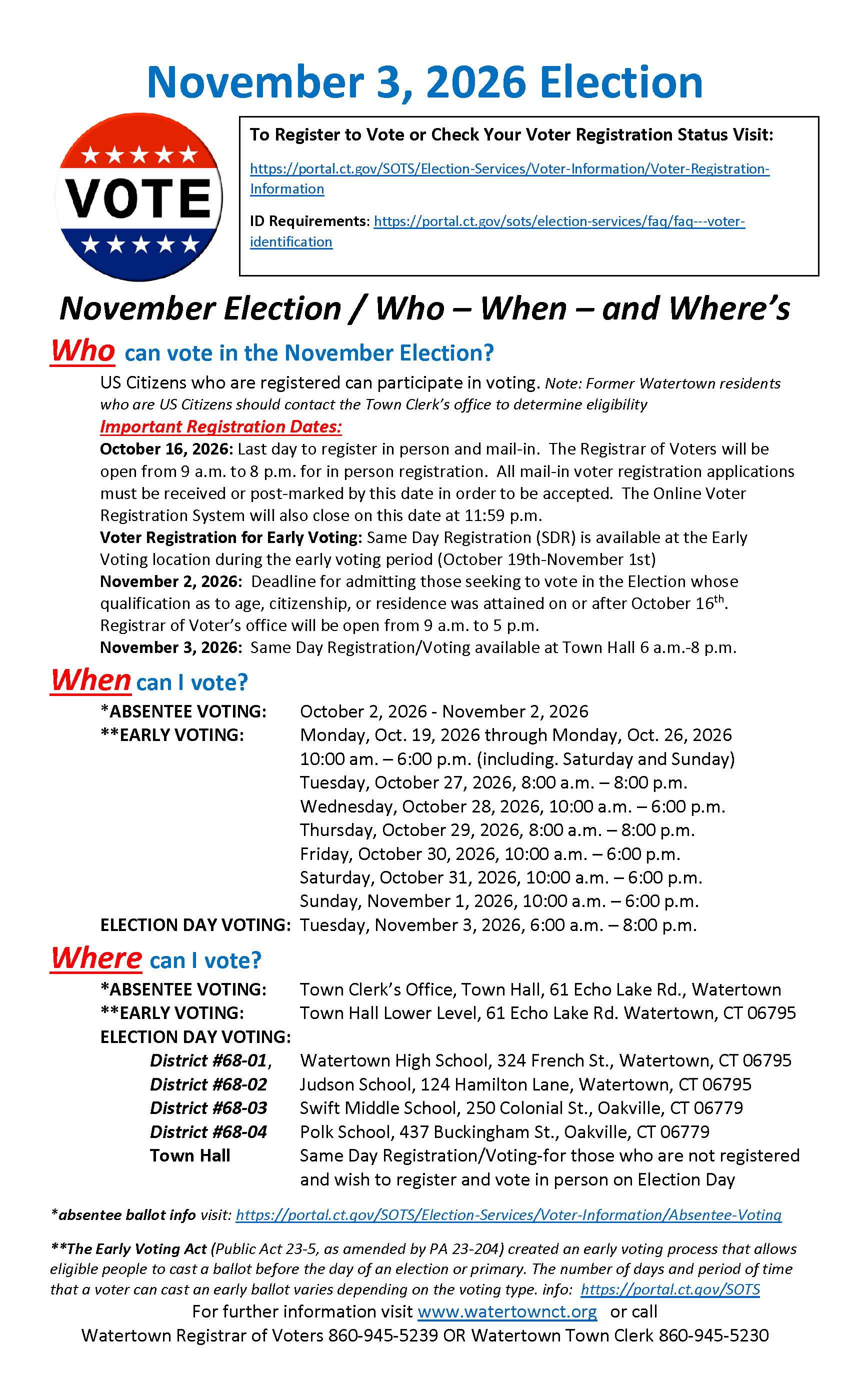 November 3, 2026 Election Information